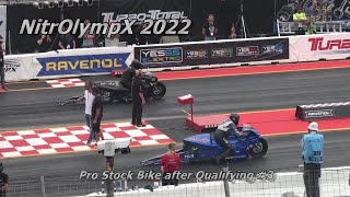 NitrOlympX 2022  Pro Stock Bike after Qualifying 3 [upl. by Alten31]