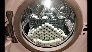 Experiment  100 Dishwasher Tablets  in a Washing Machine  deep cleaning [upl. by Rugen]