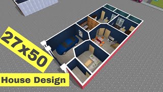 27x50 House Plan Design in 3D With 3 Bedrooms and Car Porch  27 by 50 Ghar ka naksha [upl. by Proulx789]