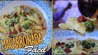 MACARRÃƒO EM UMA SÃ“ PANELA  MOLHO BRANCO COM BACON E BRÃ“COLIS  DIKA DA NAKA [upl. by Bromley]