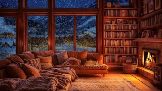 Rustic Cabin Escape on a Stormy Night 🌧️🔥Soft Snowfall Warm Fire Sounds Cozy Ambience for Relaxing [upl. by Lynnworth704]