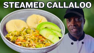 Steamed Callaloo Jamaican Style with SaltFish  Cornmeal Dumplings Recipe By Chef Ricardo [upl. by Gershon]