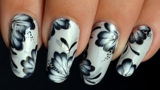 Tuto nail art one stroke noir et blanc [upl. by Jocko]