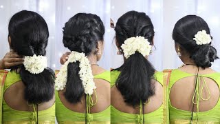 Easy festive hairstyle with jasmine flower  short hair hairstyle for saree Preity Neereekshan [upl. by Aihgn302]