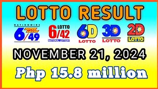 Lotto Result November 21 2024 Thursday 900PM Php 158 million [upl. by Enialb]