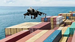 Lost Harrier Jet Makes Emergency Landing on a Civilian Cargo Ship [upl. by Schellens848]