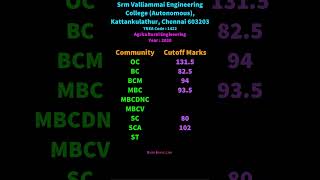 1422 TNEA Cutoff Agricultural Engineering Srm Valliammai Engineering College Autonomous Chennai [upl. by Laehctim]