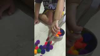 Picking pom pom balls with tweezers  fine motor activity for kids  toddler activity [upl. by Duvall]