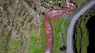 Aerial top down drone shot over the pukamayu red river on a sunny day FREE STOCK VIDEO [upl. by Cudlip373]