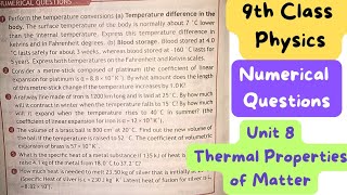 9th Class Physics  Unit 8 Numerical Questions  Thermal Properties of matter  QAS Edu [upl. by Georgena]