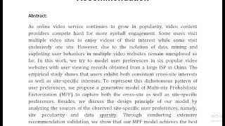 Multi Site User Behavior Modeling and Its Application in Video Recommendation [upl. by Ehtyde]