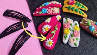 DIY hair clip with out glue gun  embroidered hair clip only with needle [upl. by Leiruh]