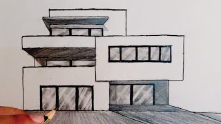 How To Draw A House Draw Modern House Easy [upl. by Nylrak]