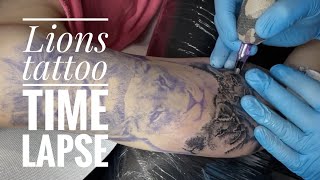 Lion family  Tattoo time lapse [upl. by Martha915]