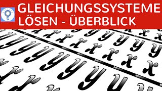 Gleichungssysteme lösen  Überblick Additionsverfahren Einsetzungs und Gleichsetzungsverfahren [upl. by Yerrok861]