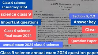 class 9 science annual exam paper 2024  important questions 202324  section B C D  science [upl. by Aicek820]