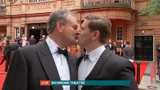 Downton Abbey stars kiss on the red carpet [upl. by Atiuqa]