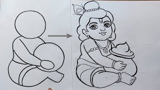 how to draw lord krishna with makhankrishna drawingeasy step by steppencil sketch krishna drawing [upl. by Sender]