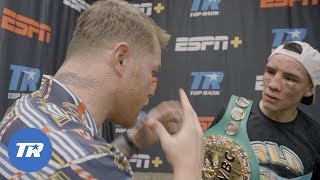 What Canelo Said to Oscar Valdez After Valdez Defended His Title Against Robson Conceicao [upl. by Aronle865]