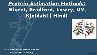 Protein Estimation Methods Biuret Bradford Lowry UV Kjeldahl  Hindi [upl. by Enetsuj]