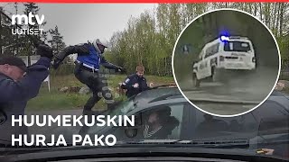 Poliisi rikkoi ikkunat ja potki tuulilasia  huumekuskin pako tallentui poliisiauton kameraan [upl. by Adnuahsor]