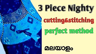 Three piece nighty cutting and stitching easy pleated nighty malayalam [upl. by Annahc]