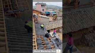 The Process Of Installing Tiles On The Roof [upl. by Nylrem]