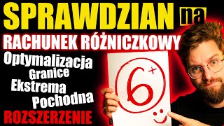 ✅Sprawdzian Na 6❗️RACHUNEK RÓŻNICZKOWY Optymalizacja Pochodna Asymptoty Ekstrema Granice [upl. by Aneryc]