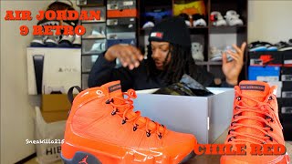 AIR JORDAN 9 RETRO CHILE RED ON FEET  HONEST REVIEW [upl. by Borgeson]