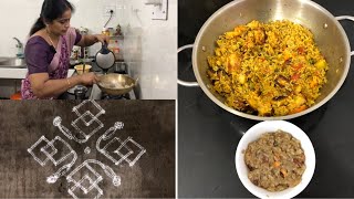 Margazhi Special Day 22  Kolam  Aval Kesari  Veg Biryani [upl. by Afaw]