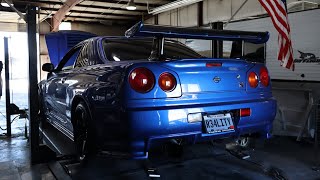 Nissan Skyline R34 GTT Rb25 dyno 3 minutes of pure sound in 1080p [upl. by Garik]