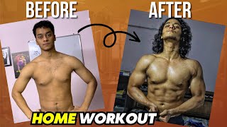 How to Build MUSCLE At Home Full HOME WORKOUT for Beginners  Skinny to Muscle body transformation [upl. by Sinnej]