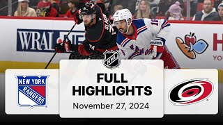 NHL Highlights  Rangers vs Hurricanes  November 27 2024 [upl. by Ayanet]