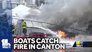 BCFD Multiple boats catch fire at Canton marina [upl. by Llehcor]