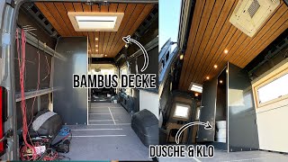 🚐 Decke mit Leichtbauholz in Bambus Optik verkleiden und Duschkabine im Fiat Ducato Campervan bauen [upl. by Cicily37]