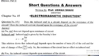 Exercise Short Questions amp Answers Ch15 Electromagnetic Induction Class 12 PHYSICS [upl. by Neeleuqcaj]