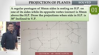 Engineering Drawing  Projection of Planes  Pentagon  Problem  01  Learn with Nikhil [upl. by Vacla]