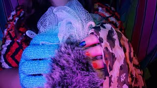 ASMR Fluffy Mic Cover Brain Massage Loofah Scarf And Exfoliate Glove [upl. by Llerrat]