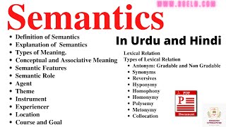 Semantics Explanation In Urdu and Hindi Types of Meaning In Semantics In Urdu and Hindi Notes PDF [upl. by Ottavia]