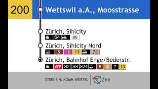 PostAuto Ansagen  200  Affoltern am Albis – Hedingen – BonstettenWettswil – Zürich Bahnhof Enge [upl. by Adnar]