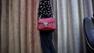 GG Marmont Top Handle Bag Crossbody Look [upl. by Rind]