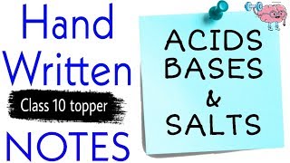 ACIDS BASES amp SALTS  notes class 10 previous Yeas Que  Handwritten class10 notes pdf [upl. by Accem]