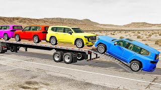 Flatbed Truck Mcqueen  Transportation with Truck  Pothole vs Car 23  BeamNGDrive [upl. by Mairem]