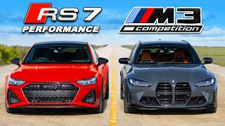 Audi RS7 Performance v BMW M3 DRAG RACE [upl. by Nnylram]