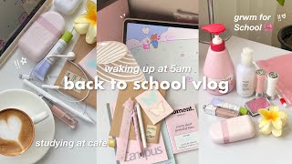 back to school vlog🍵📔waking up at 5am studying grwm for school cooking cafe productive vlog [upl. by Landbert]