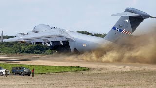 Gigantic US C17 Performs Extreme Short Landing on Dusty Desert Runway [upl. by Sonahpets]