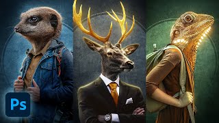 How to Create an Animal Human Portrait in Photoshop [upl. by Eymaj]