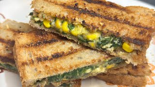 Spinach Corn amp Paneer Sandwich for Weight Loss Diet  Healthy Palak corn paneer sandwich recipe [upl. by Eldnik]