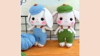 conejito con overol y gorrito a crochet  rabbit with overalls and crochet hat [upl. by Purington702]