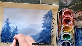 How to paint a simple landscape in watercolor [upl. by Myrwyn]